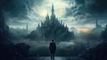 Mystical Wizardry A Captivating Image of a Dark Fantasy Wizard in Proximity to an Enigmatic Castle in Ultra High Quality