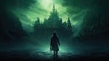 Mystical Wizardry A Captivating Image of a Dark Fantasy Wizard in Proximity to an Enigmatic Castle in Ultra High Quality