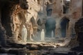 Ghostly apparitions haunting ancient ruins and crumbling castles - Generative AI