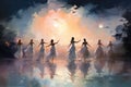 Graceful moonlit dancers, moving in perfect synchrony with the celestial rhythms - Generative AI