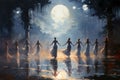 Graceful moonlit dancers, moving in perfect synchrony with the celestial rhythms - Generative AI