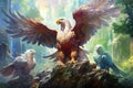 Loyal griffins, majestic creatures with the body of a lion and the wings of an eagle - Generative AI