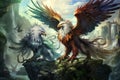 Loyal griffins, majestic creatures with the body of a lion and the wings of an eagle - Generative AI