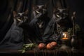 Scheming witches' familiars, such as cunning black cats - Generative AI