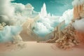 Realm with surreal clouds, another world, dimension. Beautiful illustration picture. Generative AI