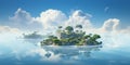 In a realm where the sky and ocean merge into one, floating islands drift aimlessly , concept of Ethereal beauty