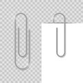 Realostic paper clip. Metal school clip with shadow. Office vector binder fix paper