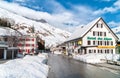 View of Realp in winter, is a Small Village close to the larger ski area of Andermatt in Switzerland