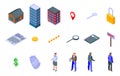 Realtor icons set, isometric style