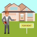 Realtor with placard for rent