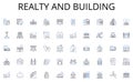 Realty and building line icons collection. HTML, CSS, JavaScript, PHP, Python, Ruby, Java vector and linear illustration