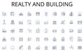 Realty and building line icons collection. HTML, CSS, JavaScript, PHP, Python, Ruby, Java vector and linear illustration