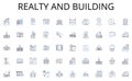 Realty and building line icons collection. Algorithm, Binary, Compiler, Database, Encryption, Firewall, Gigabyte vector