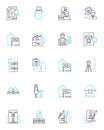 Realty linear icons set. Property, Housing, Real estate, Realtor, Mortgage, Equity, Appraisal line vector and concept