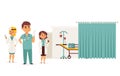 Reanimation center, medic assistance result vector illustration. Ambulance professional team, doctor man character with Royalty Free Stock Photo