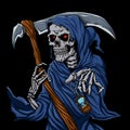 Reaper grim with Hourglass - ghost skull - black and white