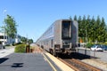 Rear of Amtrak passenger train Empire Builder departs Edmonds