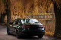 Rear of Audi A8 D4 Long. Luxury black modern car. Executive class auto.