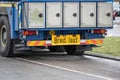 Rear of a blue Liebherr mobile crane..