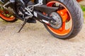 Rear chain and sprocket of motorcycle wheel Royalty Free Stock Photo