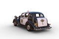 Rear corner view 3D illustration of a rusty dirty old vintage police car isolated on white Royalty Free Stock Photo