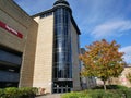 Kingsgate shopping centre Huddersfield rear entrance with glass colonnade staircase