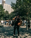 Rear of an european guy wondering around New York streets Royalty Free Stock Photo