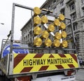 The rear of a highway maintance lorry parked outside the Royal L