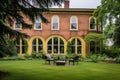 rear of an italianate home with rounded windows Royalty Free Stock Photo