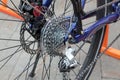 Rear mountain bike wheel detail Royalty Free Stock Photo