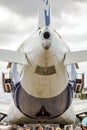 Tail of Airbus A380 on static display.