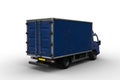 Rear perspective 3D illustration of a blue light commercial truck isolated on white background Royalty Free Stock Photo