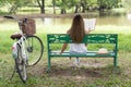 woman read book at spring park Royalty Free Stock Photo