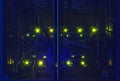 rear of the rack server switching equipment illuminated from within Royalty Free Stock Photo