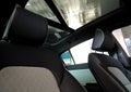 Rear seats and panoramic roof inside the vehicle at showroom Royalty Free Stock Photo