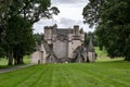 The rear side of ancient Castle Fraser in Sauchen, Inverurie, Scotland and gardens