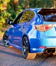 Rear side view of blue sport car Royalty Free Stock Photo