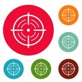 Rear sight icons circle set vector