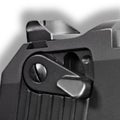 Rear sight and safety on a handgun