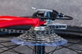 Rear sprockets of bicycle, gear change, top view close-up Royalty Free Stock Photo