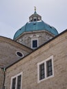 Rear tower with cross of Cathedral of Saints Rupert and Vergilius in Salzburg, Austria Royalty Free Stock Photo