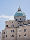 Rear tower with cross of Cathedral of Saints Rupert and Vergilius in Salzburg, Austria Royalty Free Stock Photo