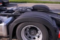 Rear of the tractor unit. Visible fifth wheel couplings are fitted to a tractor unit to connect it to the trailer