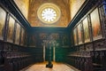 rear upper floor of the JerÃ³nimos church with rose window light Royalty Free Stock Photo