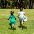 Rear view of African kids running in garden Royalty Free Stock Photo