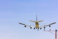 rear view of airplane for commercial passenger or cargo transportation fly and spread the wheel for landings to airport Royalty Free Stock Photo