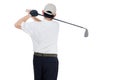 Rear view of Asian Chinese Man Swinging Golf Club Royalty Free Stock Photo