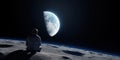 Rear view of an astronaut gazing at a beautiful earthrise, marveling at the blue planet from the vantage point of the