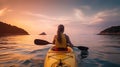 Rear view of Beautiful young couple kayaking on lake together, Generative Ai Royalty Free Stock Photo