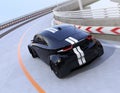 Rear view of black electric sports car driving on the highway Royalty Free Stock Photo